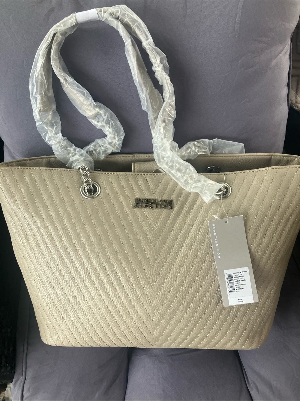Kenneth Cole Reaction Quilted Taupe Tote with Silver Hardware